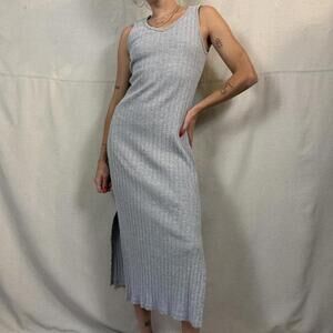 Vintage Grey Ribbed Knit Tank Dress – 90s Minimalist Grunge Y2K